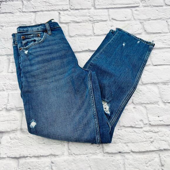 ABERCROMBIE & FITCH The Mom High Rise Jeans Size 2/26 Blue Distressed Denim - Picture 1 of 10